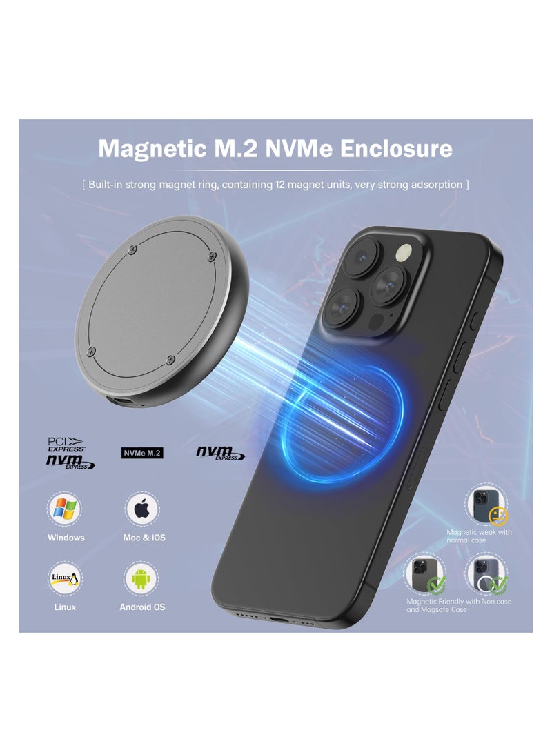 Magnetic M.2 2230 2242 NVMe Enclosure, SSD to USB C Enclosure Compatible with Magsafe for iPhone 15 Pro Max ProRes, M.2 to USB SSD Reader M Key  B+M Key, Type C 10Gbps, Aluminum Alloy SSD Case - Image 2